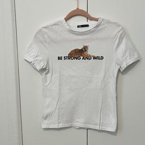 Zara White Tee with Tiger Graphic